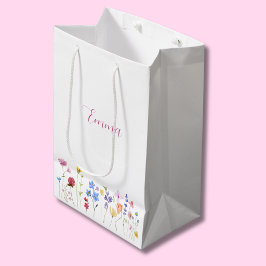 Bolsa De Regalo Mediana Nombre de acuarela Flor silvestre minimalista Boho