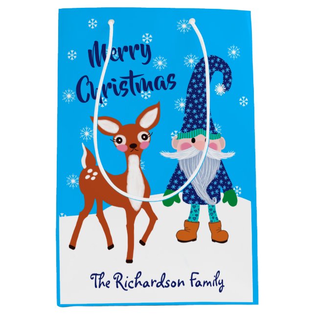 Bolsa De Regalo Mediana Nombre de ciervo de Snowflakes Christmas Gnome (Anverso)