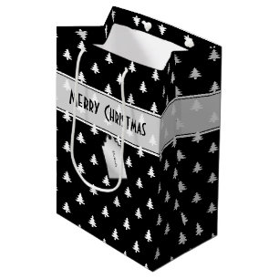 Bolsa De Regalo Mediana Nombre de etiqueta de regalo: Patrón de árbol negr