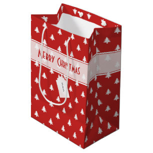 Bolsa De Regalo Mediana Nombre de etiqueta de regalo: Patrón de árbol rojo