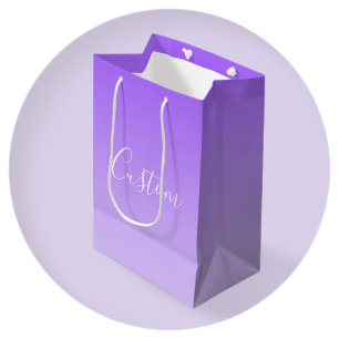 Bolsa De Regalo Mediana Nombre de guión curvo y ómbre morado ligero editab