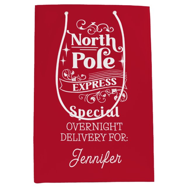 Bolsa De Regalo Mediana NOMBRE DE LA ENTREGA especial del Polo Norte Rojo (Anverso)