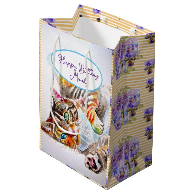 Bolsa De Regalo Mediana Nombre de la mujer con color de agua crudo de gato (Angulo Anverso)