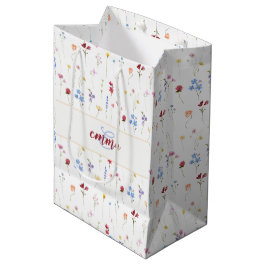 Bolsa De Regalo Mediana Nombre de monograma Patrón de jardín floral silves