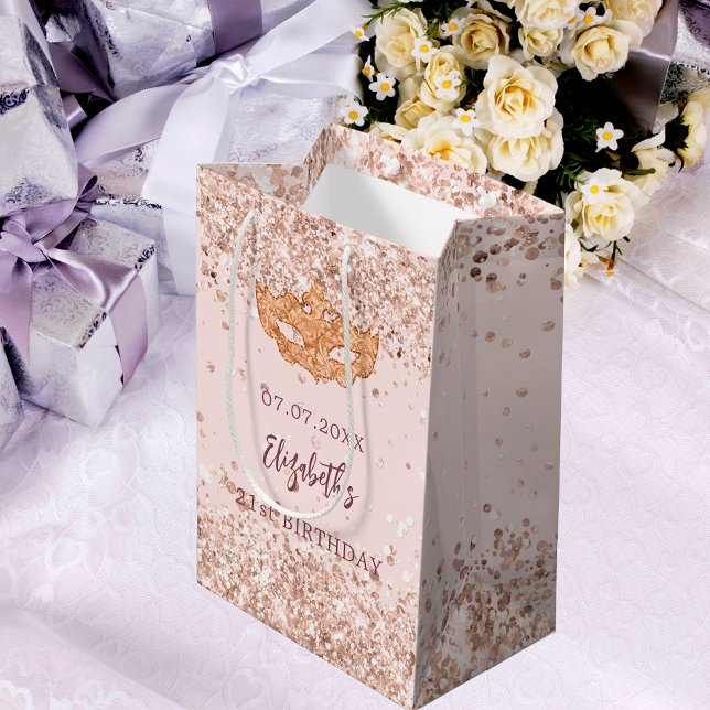 Bolsa De Regalo Mediana Nombre dorado del rosa de cumpleaños de mascarada (Subido por el creador)