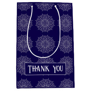 Bolsa De Regalo Mediana Nombre Mandala de Lujo Índigo Azul Moderno