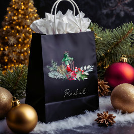 Bolsa De Regalo Mediana Nombre moderno Watercolor Script Feliz Navidad