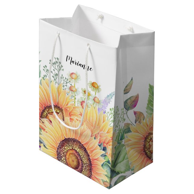 Bolsa De Regalo Mediana Nombre personalizado | Boda de girasoles rusos (Angulo Anverso)