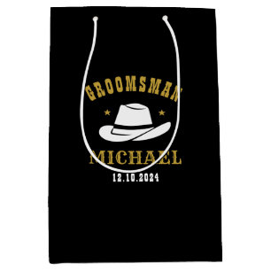 Bolsa De Regalo Mediana Nombre personalizado de Groomsmen, Gorra de Cowboy