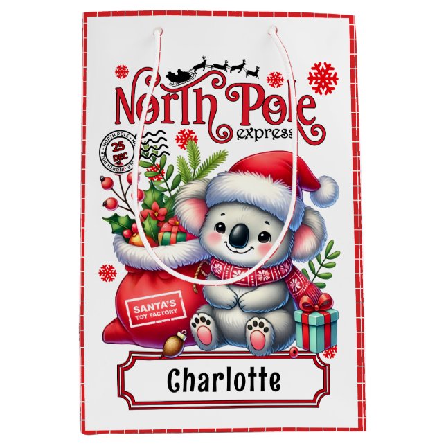 Bolsa De Regalo Mediana Nombre personalizado de las navidades de Koala (Anverso)