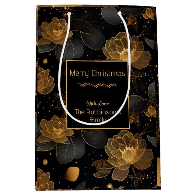 Bolsa De Regalo Mediana Nombre personalizado de los rosas de oro modernos (Anverso)