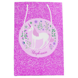 Bolsa De Regalo Mediana Nombre personalizado de Purpurina rosa de Unicorn
