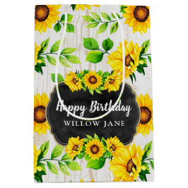 Bolsa De Regalo Mediana Nombre personalizado del Fiesta del patrón de flor