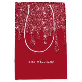 Bolsa De Regalo Mediana Nombre personalizado del Purpurina rojo Drip