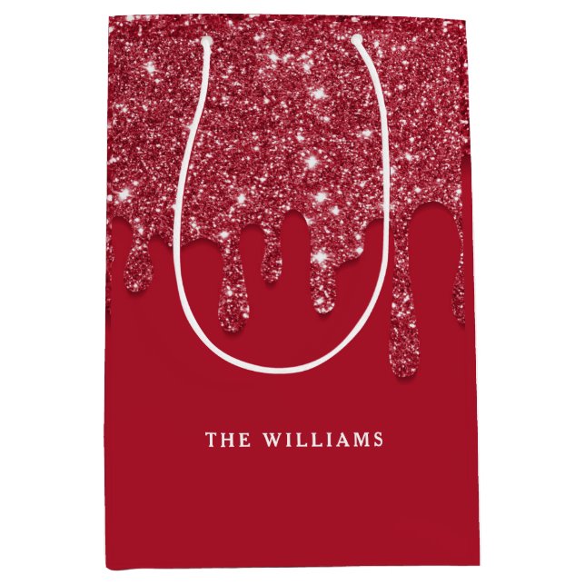 Bolsa De Regalo Mediana Nombre personalizado del Purpurina rojo Drip (Anverso)