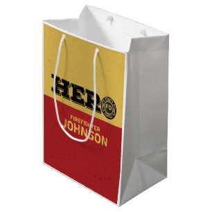 Bolsa De Regalo Mediana Nombre personalizado, héroe de bomberos