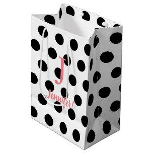 Bolsa De Regalo Mediana Nombre personalizado Monograma rosa de punto de po