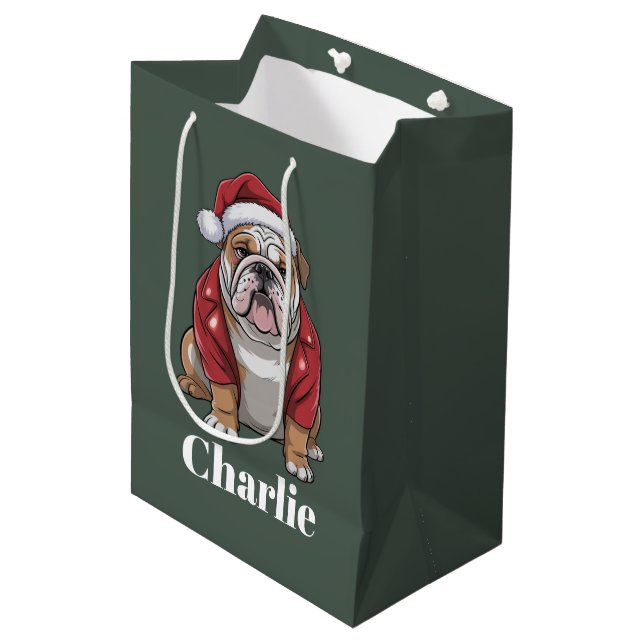 Bolsa De Regalo Mediana Nombre personalizado Navidades de perros Bulldoges (Angulo Anverso)