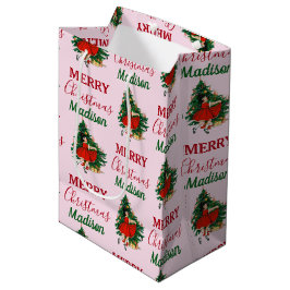 Bolsa De Regalo Mediana Nombre personalizado Navidades retro Chica Navidad