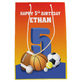 Bolsa De Regalo Mediana Nombre Personalizado Niño 5º Bolas Deportivas de C