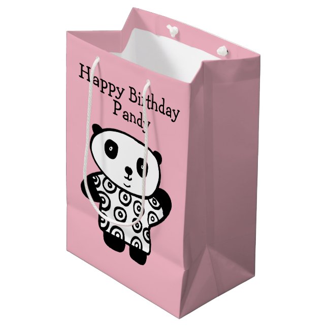 Bolsa De Regalo Mediana Nombre personalizado Panda Pink Happy Birday (Angulo Anverso)