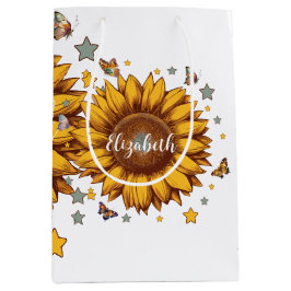 Bolsa De Regalo Mediana Nombre personalizado para regalo de girasol retro
