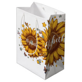 Bolsa De Regalo Mediana Nombre personalizado para regalo de girasol retro