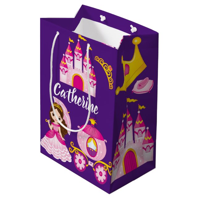 Bolsa De Regalo Mediana Nombre personalizado: Princess Castle Birday Party (Angulo reverso)