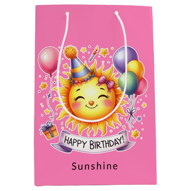 Bolsa De Regalo Mediana Nombre personalizado Sunshine Feliz cumpleaños Ros (Anverso)