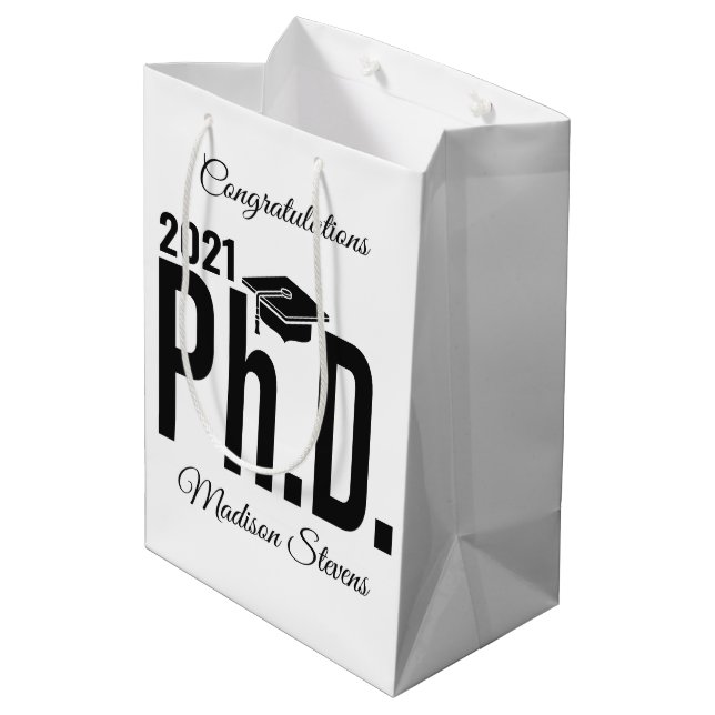 Bolsa De Regalo Mediana Nombre personalizado y año Ph.D. (Angulo reverso)