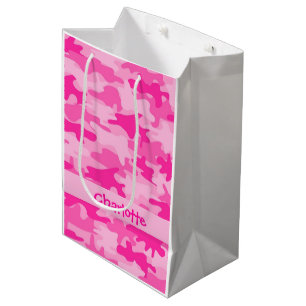 Bolsa De Regalo Mediana Nombre rosado fucsia del camuflaje personalizado