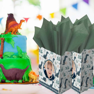 Bolsa De Regalo Mediana Nombre y foto de un Personalizado de dinosaurio ve