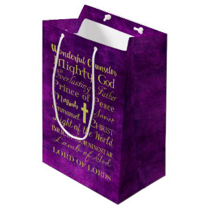 Bolsa De Regalo Mediana Nombres del bolso púrpura del regalo de Jesús
