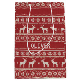 Bolsa De Regalo Mediana Nordic Reindeer Knit Pattern Personalized