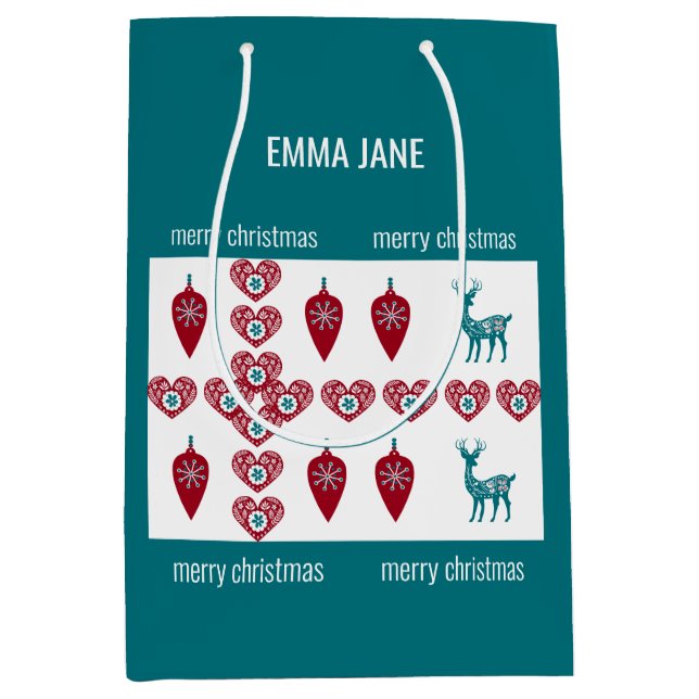 Bolsa De Regalo Mediana Nórdicos cruzados Renos Escandinavos Feliz Navidad (Anverso)