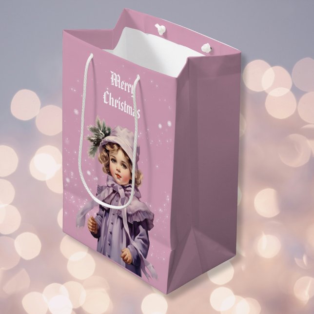 Bolsa De Regalo Mediana Nostálgico y púrpura perfecto chica Feliz Navidad (Subido por el creador)