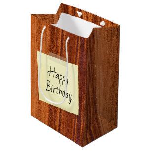 Bolsa De Regalo Mediana Nota de Feliz Cumpleaños en Madera