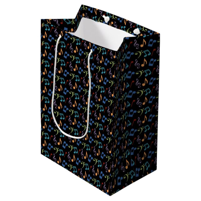 Bolsa De Regalo Mediana Notas de la música arcoiris (negro) (Angulo Anverso)