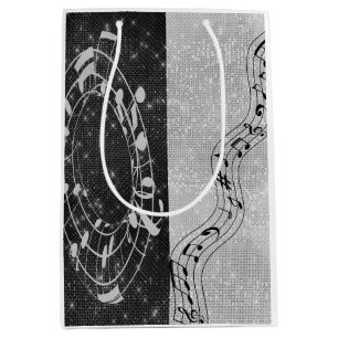 Bolsa De Regalo Mediana Notas musicales modernas en blanco y negro