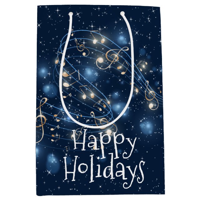 Bolsa De Regalo Mediana Notas musicales y luces de vacaciones (Anverso)