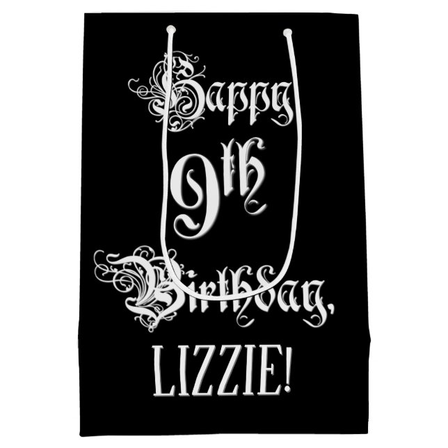 Bolsa De Regalo Mediana Noveno cumpleaños: Elegante guión + nombre persona (Reverso)