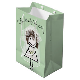 Bolsa De Regalo Mediana Novia Chica de Palo con Vestido de Encaje y Zapati