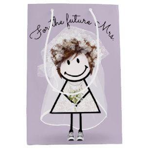 Bolsa De Regalo Mediana Novia Chica Palo En Vestido De Encaje y Zapatillas