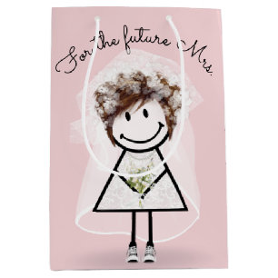 Bolsa De Regalo Mediana Novia Chica Palo En Vestido De Encaje y Zapatillas
