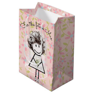 Bolsa De Regalo Mediana Novia Chica Palo En Vestido De Encaje y Zapatillas