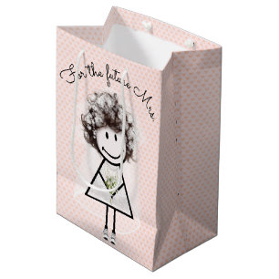 Bolsa De Regalo Mediana Novia Chica Palo En Vestido De Encaje y Zapatillas