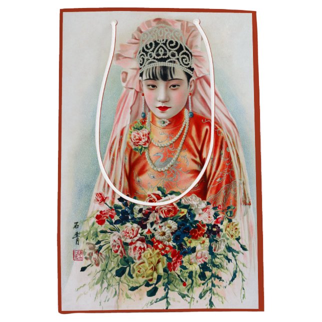 Bolsa De Regalo Mediana Novia en rojo a Boda chino en Shanghai (Anverso)