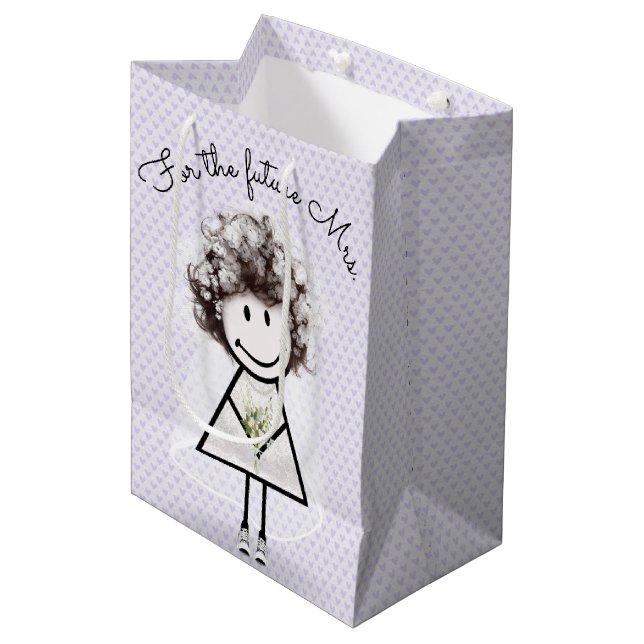 Bolsa De Regalo Mediana Novia Figura de Palitos Chica con Vestido de Encaj (Angulo Anverso)