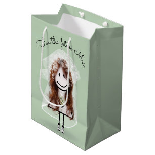 Bolsa De Regalo Mediana Novia Figura de Palitos con Ramo de Margaritas