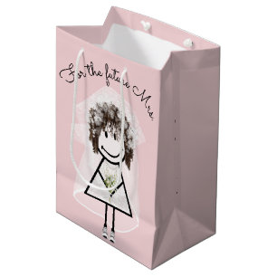 Bolsa De Regalo Mediana Novia Stick Girl con vestido de encaje y zapatilla